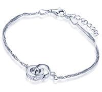 Yumilok Pulsera Mujer, Interlocking Cristal Doble Cadena S925 Pulsera de Plata Ajustable Tamaño