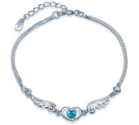 Yumilok Pulseras Mujer, Alas de ángel Cadena Doble S925 Pulsera Plata de Ley Tamaño Ajustable