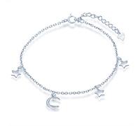 Yumilok - Tobillera de plata 925, tobillera para mujer, niña, pulsera de tobillo estrella y luna, cadena de ancla ajustable, circonita incrustada, joyas para Navidad y cumpleaños, plata de ley, piedra
