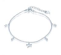 Yumilok - Tobillera de plata 925, tobillera para mujer, niña, pulsera de tobillo estrella y luna, cadena de ancla ajustable, circonita incrustada, joya elegante, plata de ley piedra metal plata, óxido