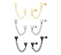 Yumilok Tres pares de pendientes de acero inoxidable para mujeres y pendientes de cartílago para hombres con Collar de amor incrustado