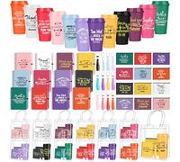 Yuminefeety 12 juegos/72 piezas de regalos de agradecimiento para empleados a granel de 680.4 g taza de café de plástico inspiradora con tapa, cuaderno, bolígrafo, llavero, bolsa de maquillaje para