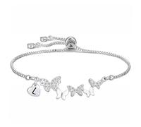 Yumioxa Pulsera de mujer violeta con mariposas de cristal letras nombre pulseras mujer joyas cristal brillante color plata tenis pulsera cadena ajustable, 18.0 Centimetri, Acero inoxidable, NOT