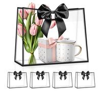 YumiTrek 15 bolsas de regalo transparentes con asas, bolsas transparentes grandes de PVC con cinta de 12 x 10 x 5 pulgadas, bolsa de recuerdo de fiesta reutilizable para bodas, despedidas de soltera