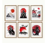 YUMKNOW Decoración de pared de arte japonés, juego de 6 unidades de 8 x 10 pulgadas, decoración moderna minimalista asiática oriental para sala de estar, guerreros de armadura samurái, pósteres para