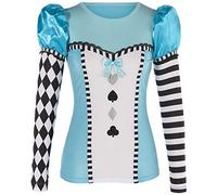 Yummy Bee Disfraz de Alicia en el país de las maravillas para adultos, camiseta de manga larga para mujer, accesorios de disfraz de Alicia en el país de las maravillas, talla extragrande para