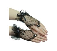 Yummy Bee - Guantes Sin Dedos Cortos - Guantes Encaje Mujer - Halloween Fiesta Nupcial Disfraz (Negro)