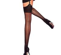 Yummy Bee - Medias para Ligueros Mujer - Medias de Liga con Costura Trasera y Talón Cubano - Talla Grande (Negro, L)