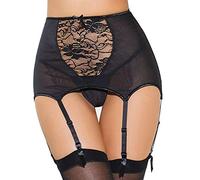 Yummy Bee Portaligas Conjunto de Liguero y Faja de Encaje de Cintura Alta Lencería Talla Grande 36-50 (Negro, 46)