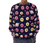 Yummy Cartoon Donut Planets - Camiseta de cuello redondo para hombre, manga larga, informal, suave, Estilo 1, 4XL