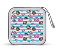 Yummy Donuts on Striped Funny CD Case Holder Organizer 40 Capacity DVD Collection Storage Bag Wallet Book for Car Home Travel