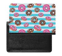 Yummy Donuts on Striped Funny Passport Case Cover And Vaccine Card Organizer Holder Travel Protector Bag Wallet Printed