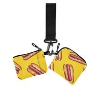 Yummy Fried Hote Dog - Cartera para monedas para mujer, tarjetero, pequeño, desmontable, con correa de muñeca, 2 piezas, diseño de perro frito, amarillo, 1 tamaño, casual, Yummy Fried Hote Dog Cartoon