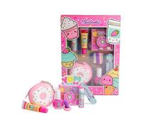 MARTINELIA - Set de maquillaje con estuche de donut con cremallera - brillo fresa, esmalte de agua, bálsamo cereza, paleta de sombras elásticas y lima - caja de regalo para niña