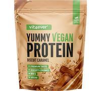 Yummy Vegan Protein Biscuit Caramel con trocitos - Batido proteico vegetal con 24,1 g de proteína por porción a partir de aislado de haba (fava) con BCAA y aminoácidos - 908 g