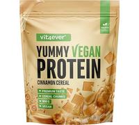 Yummy Vegan Protein Cinnamon Cereal con trocitos - Batido proteico vegetal con 24,9 g de proteína por porción a partir de aislado de haba (fava) con BCAA y aminoácidos - 908 g