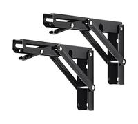 YUMORE Escuadras Abatibles 200mm,Soporte de Estante Plegable Pesado Negro Escuadras para Estanterias de Pared Bisagras Mesa Plegable Bricolaje Ahorrar Espacio, Carga Máxima 136Kg, 2Pcs