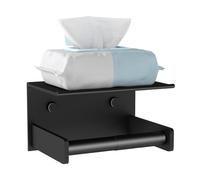 YUMORE Portarrollos de Papel Higiénico con Estante Porta Rollos de Papel Higienico Acero INOX Soporte Papel higiénico Accesorios Baño sin Taladro Negro, Gran tamaño, Adhesivo y Tornillos Fijación