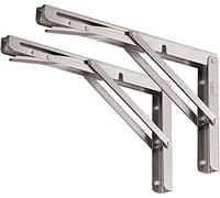 YUMORE Soporte de Estante Plegable 200mm, 2 Piezas Escuadras Abatibles Acero Inox Soportes Pared Mesa Flotante Bisagras Escuadras para Estanterias Bricolaje, Carga Máxima 136Kg