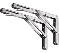 YUMORE Soporte de Estante Plegable 350mm, 2 Piezas Escuadras Abatibles Acero Inox Soportes Pared Mesa Flotante Bisagras Escuadras para Estanterias Bricolaje, Carga Máxima 150Kg