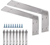 YUMORE Soportes de soporte de encimera de 250 x 150 x 50 mm, 5 mm de grosor, soporte de estante en L de acero inoxidable para estantería abierta, paquete de 2, con enchufe de pared de metal y