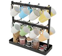 YUMORE Soportes para Tazas de Café, Porta Tazas de Metal con 16 Ganchos y Base de almacenamiento Soporte de Árbol Taza Estante de Exhibición de Taza de Café para Cafetería Cocina Oficina, Negro