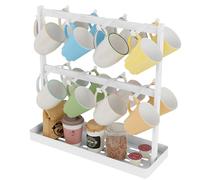 YUMORE Soportes para Tazas de Café, Porta Tazas de Metal con 16 Ganchos y Base de almacenamiento Soporte de Árbol Taza Estante de Exhibición de Taza de Café para Cafetería Cocina Oficina, Blanco