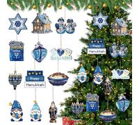YumSur 36 adornos colgantes de Janucá para árbol de Janucá, menorá, Dreidel, estrella de David, Papá Noel, muñeco de nieve, elfo de jengibre, ciervo, para decoraciones navideñas
