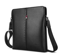 YumSur Bolso Bandolera de Piel auténtica para Hombre, Bolso de Negocios Cuero Bolso Bandolera Messenger Bolsa maletín portátil,Negro