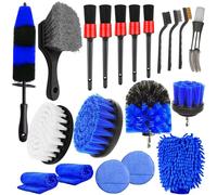 Yumzeco 20 Cepillos Kit Limpieza Coche con Cepillo Limpia Llantas Coche de Aleación,Cepillo Taladro,bayeta y Guante Microfibra de Coches,Cepillo Alambre,Esponja Pulir Coche,cepillos Limpiar persianas