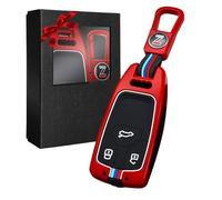 Yumzeco Aleación de Zinc Carcasa para Llave Keyless 3 Botones Funda de para Llave Compatible con Audi A4 B9 A5 A6L A6 Estuche para key Remoto con Silicona TPU Cubierta Protectora Rojo