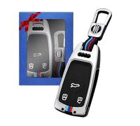 Yumzeco Aleación de Zinc Carcasa para Llave Keyless 3 Botones Funda de para Llave Compatible con Audi A4 B9 A5 A6L A6 Estuche para Key Remoto con Silicona TPU Cubierta Protectora Plata