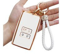 Yumzeco Funda de Silicona para Llave,4 Botone TPU Suave Carcasa para Mando Keyless Compatible con Renault Koleos Clio Megane Duster Kadjar,Cubierta Llave de Coche,Protectora para llavero Mando (Blanco