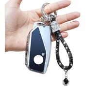 Yumzeco Funda para Llave de Coche de Silicona TPU de 4 Botones con Cordón Brillante, Compatible con BMW 2 3 5 7 Serie X1 X4 X5 X6 X7 i4 i7 IX XM, Funda Protectora Llave para Coche - Negro