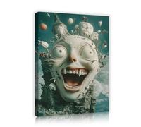 YUNART Arte de pared en lienzo surrealista Pintura de terror de fantasía moderna Obra de arte enmarcada para sala de estar Decor de pared estética de monstruo gigante único Marco interior de 45x60cm