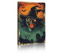 YUNART Decor del hogar de Halloween Galería vintage Arte de pared con imágenes de diablos espeluznantes para sala de estar Escalera de repisa Enmarcado Póster Decor 35x65cm Marco interior