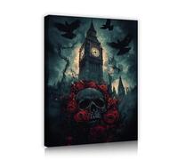 YUNART Decoraciones de Halloween decor de pared de miedo interior Póster de terror gótico Castillo Casa embrujada Mansión Arte de pared decor Suministros de fiesta Marco interior 35x45cm