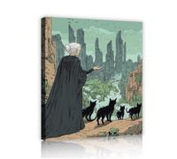 YUNART Dibujo animado vintage enmarcado en la pared Escena de narración de una anciana y gatos negros Decoración mural con estampado de lienzo para aula de biblioteca 30x40cm Cuadro interior