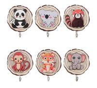 YunBey 6 Piezas Ganchos Adhesivos para Pared Colgador Infantil para Pared Animales Perchero Adhesivo Madera para Habitación Infantil Baño Cocina
