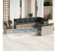 YunCangg 10-TLG - Juego de sofá de jardín de poliratán con cojines, resistente a la intemperie, para terraza, balcón, modular, con espacio de almacenamiento y funda extraíble para relajarse y asar