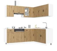 YunCangg 11-TLG. Porto Artisan-Roble - Juego de muebles de cocina (80 x 46 x 81,5 cm, madera de roble, duradero, gran espacio de almacenamiento, patas ajustables, fácil de cuidar)