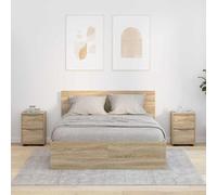 YunCangg 2 mesitas de noche de roble Sonoma de madera de 30,5 x 30 x 43 cm, mesita de noche pequeña con 2 cajones, mesa auxiliar estable para dormitorio, mesa lateral versátil para más espacio de