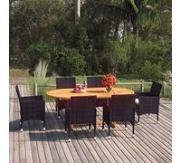 YunCangg 7-TLG - Juego de comedor de jardín (ratán sintético, 150-200 x 100 x 74 cm), color negro