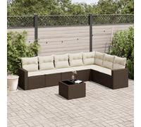 YunCangg 8 TLG. Juego de sofá de jardín de ratán de polietileno marrón con almohada, espacio de almacenamiento y placa de vidrio para terraza, balcón, resistente a los rayos UV, diseño modular