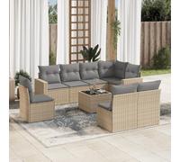YunCangg 9 TLG. Juego de sofá de jardín con cojín de color beige, poli ratán para terraza, balcón, zona al aire libre, incluye espacio de almacenamiento y placa de cristal
