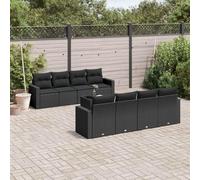 YunCangg 9-TLG - Juego de sofás de jardín de polirratán negro con cojines, resistente a la intemperie, juego de muebles para terraza, balcón, conjunto de asientos modulares con mesa, ideal para jardín