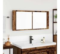 YunCangg Armario con espejo LED de madera vieja, 100 x 12 x 45 cm, con 2 puertas con bisagras y estanterías, iluminación de espejo alimentada por USB, muebles de baño para lavabo, espacio de