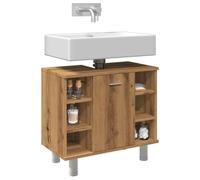 YunCangg Armario de baño Artisan-roble de madera de 60 x 32 x 53,5 cm con 7 compartimentos y puerta, espacio de almacenamiento para cuarto de baño, ahorra espacio, de pie y colgante para lavadero y WC