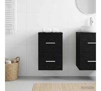 YunCangg Armario de baño de roble negro de 30 x 35 x 50 cm con 2 cajones y tiradores plateados, moderno armario de baño para almacenamiento y almacenamiento en el baño