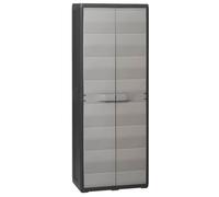 YunCangg Armario de jardín con 3 estantes ajustables, color negro y gris, polipropileno, 65 x 38 x 171 cm, con cerradura de seguridad, ahorra espacio, para jardín o terraza
